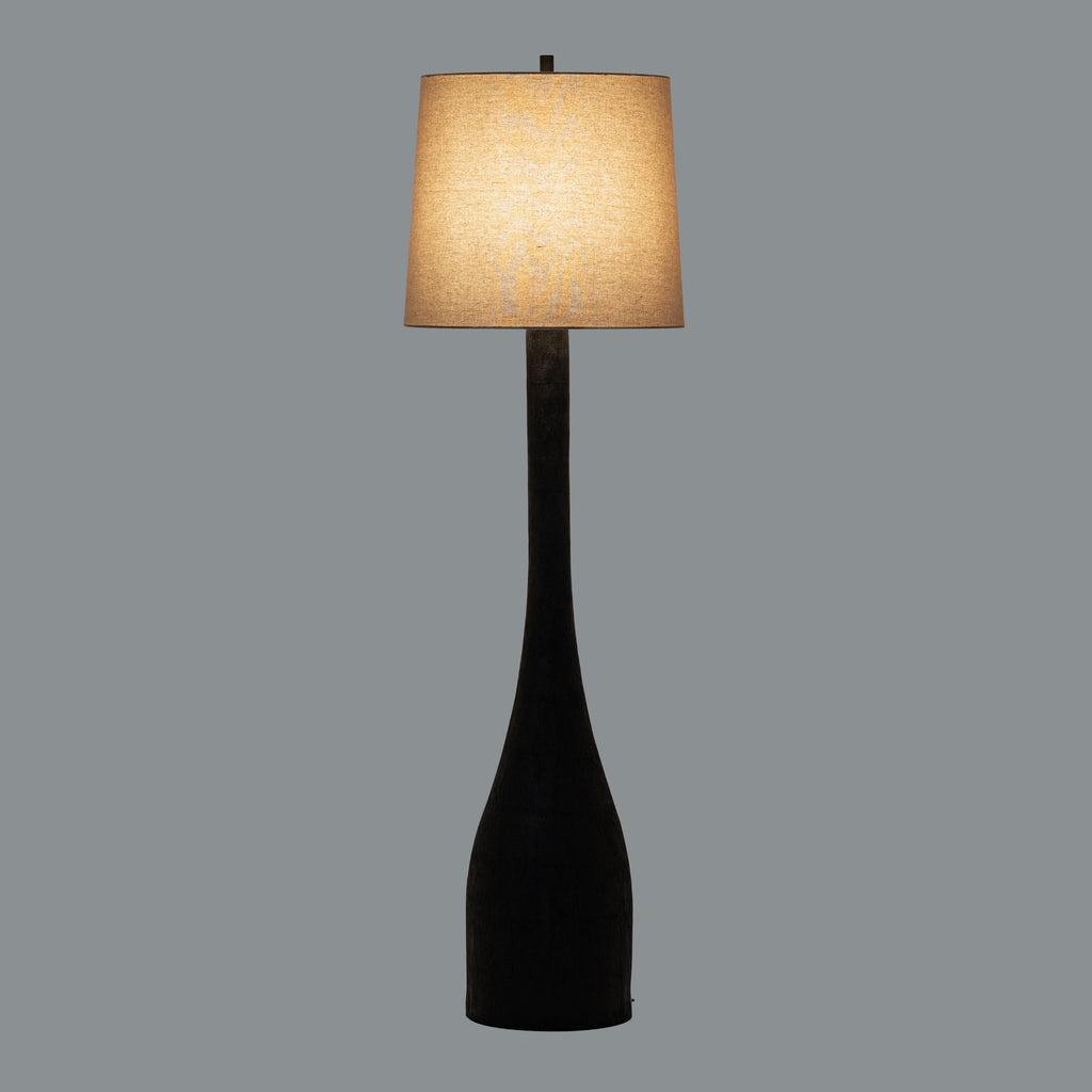 Elsdon Black Floor Lamp With Grey Linen Shade