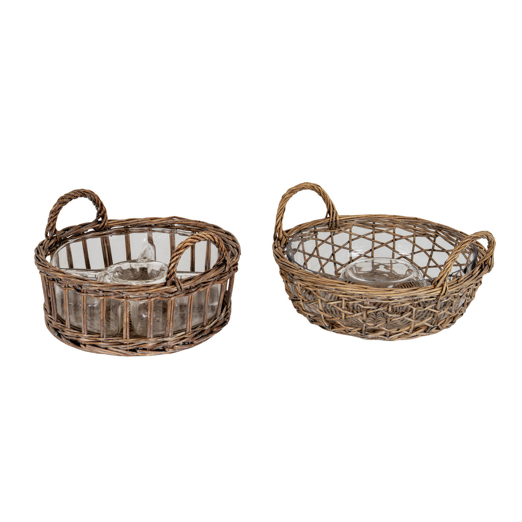 Sewingshields Glass Dip Bowl With Wicker Tray