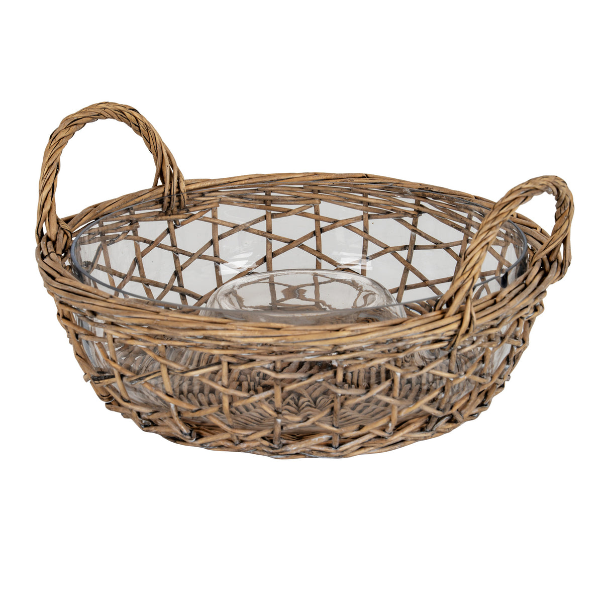 Sewingshields Glass Dip Bowl With Wicker Tray