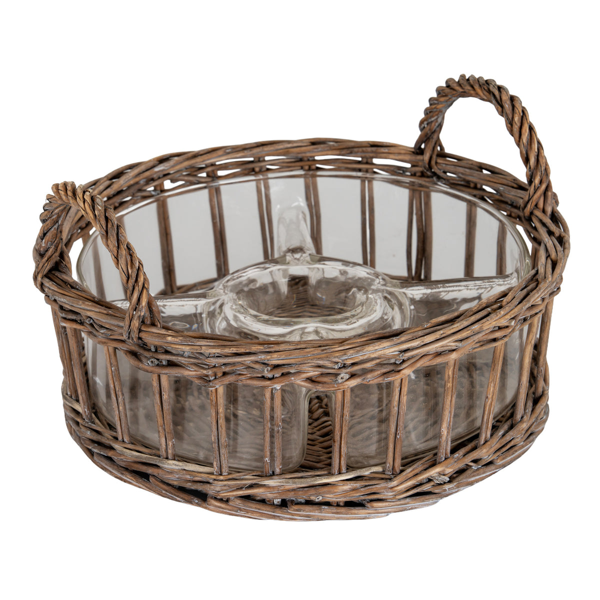 Plenmeller Glass Nibbles Bowl With Wicker Tray