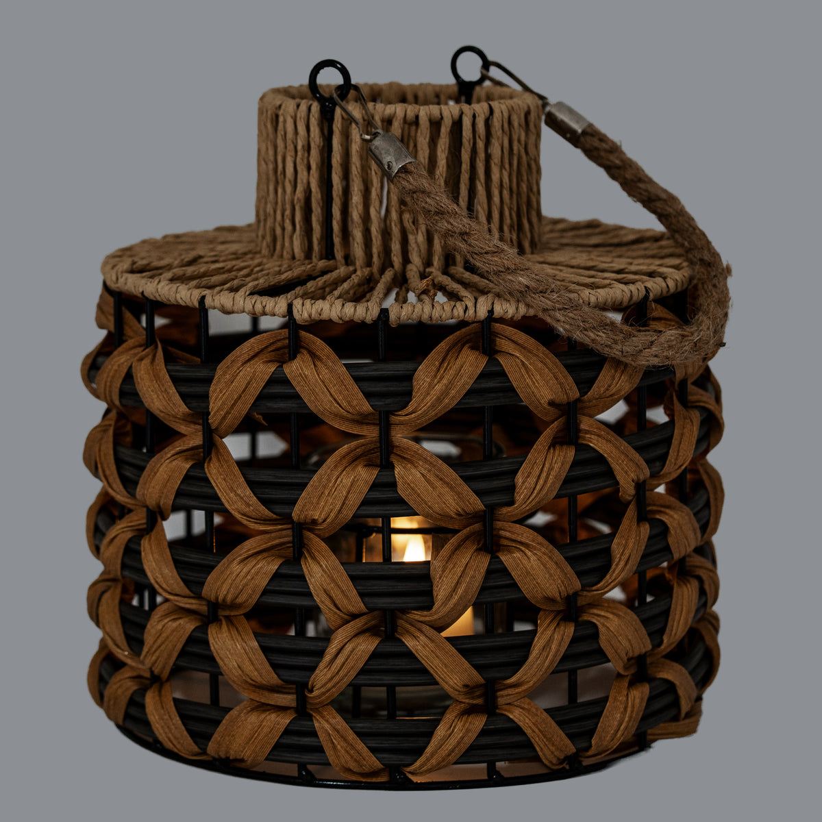 Bellister Woven Wicker Lantern With Jute Handle