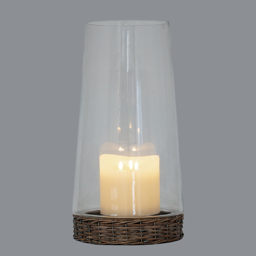 Thornley Large Hurricane Lantern With Wicker Tray